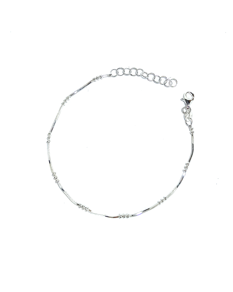 Pulsera Cola De Topo Bolitas Mini Plata Fina 925 20cm