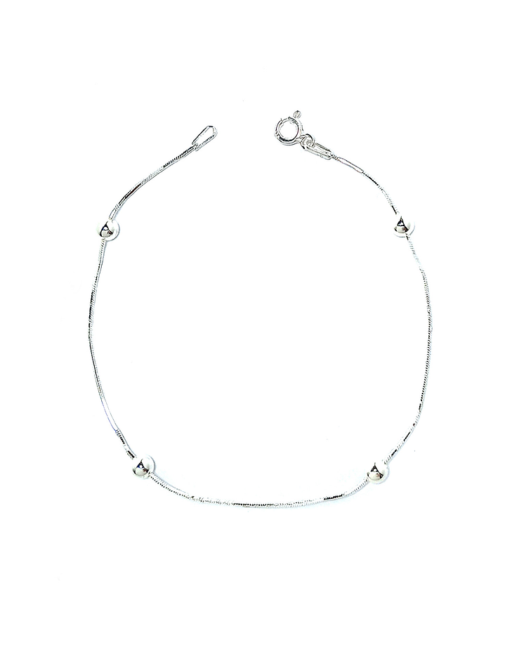 Pulsera Cola De Topo 4 Bolitas Plata Fina 925