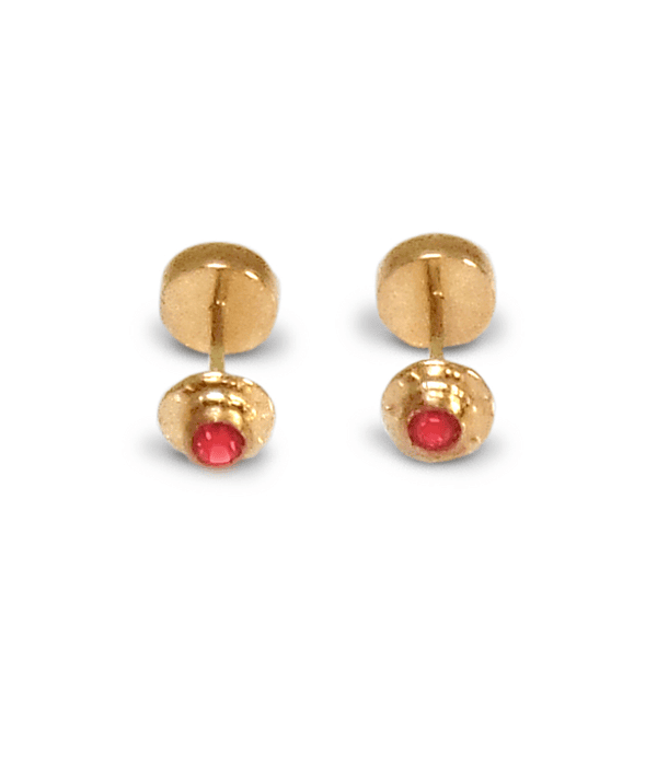 Aros Abridores Bebé Circón Rojo 4mm Laminado Oro 18K