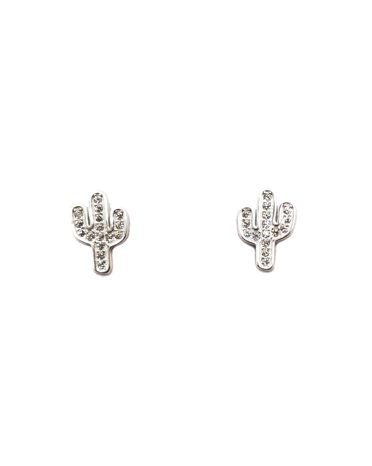 Aros Cactus Circón Blanco Plata Fina 925