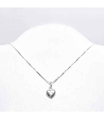 Collar Corazón Circón Blanco Plata Fina 925 45cm