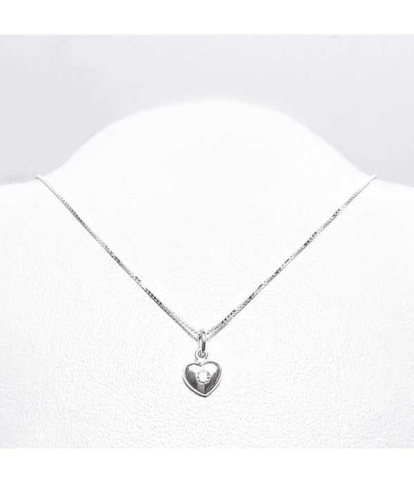 Collar Corazón Circón Blanco Plata Fina 925 45cm