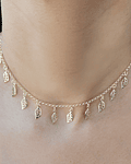 Collar Choker Hojas Caladas 42cm Enchapado Oro 18K