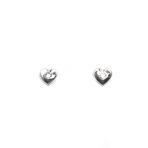 Aros Corazón Circón Blanco Plata Fina 925