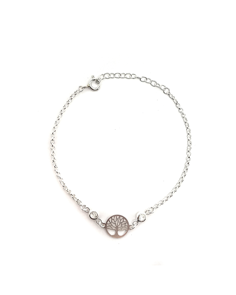 Pulsera Árbol De La Vida Circón Blanco Plata Fina 925