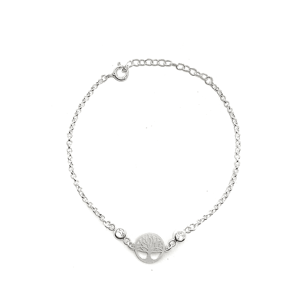 Pulsera Árbol De La Vida Circón Blanco Plata Fina 925