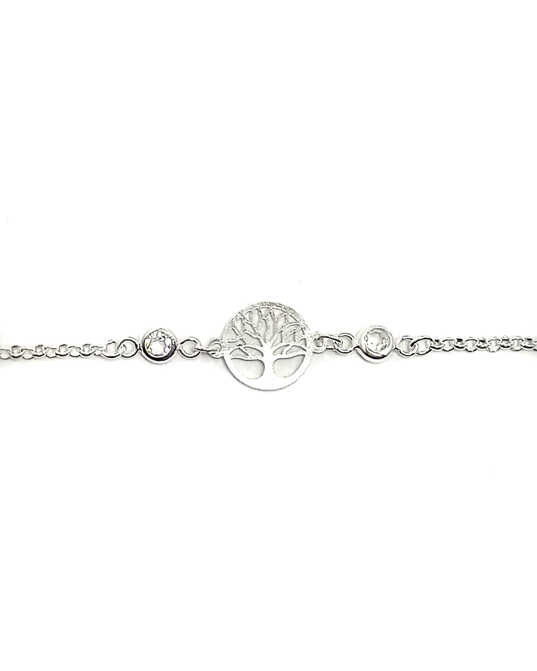 Pulsera Árbol De La Vida Circón Blanco Plata Fina 925