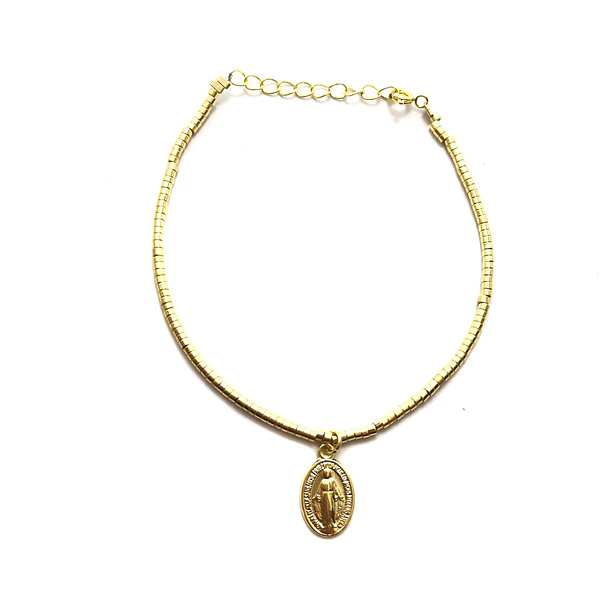 Pulsera Virgen De Los Rayos Mostacillas Enchapado Oro 18K  1