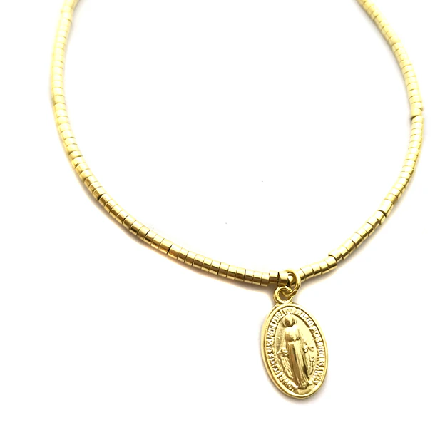 Pulsera Virgen De Los Rayos Mostacillas Enchapado Oro 18K  2