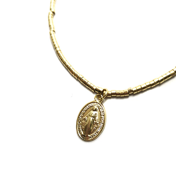 Pulsera Virgen De Los Rayos Mostacillas Enchapado Oro 18K  3