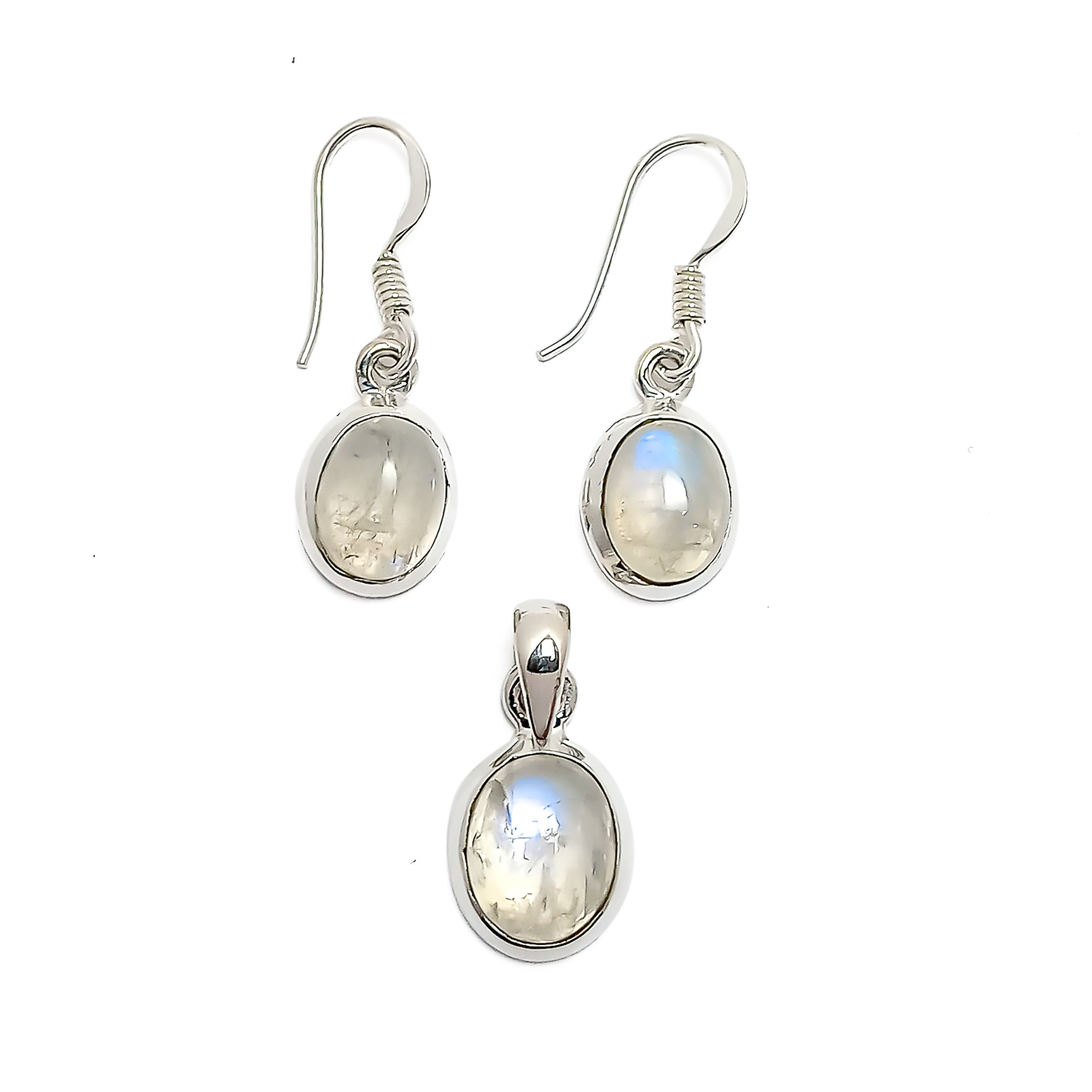 Set Aros Colgante Piedra Luna Oval Plata Fina 925
