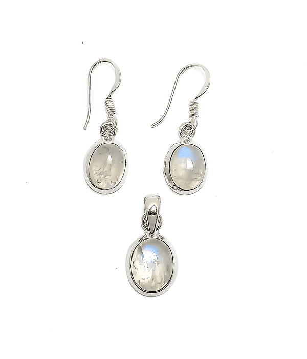 Set Aros Colgante Piedra Luna Oval Plata Fina 925