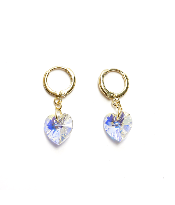 Aros Argolla Corazón Cristal Austriaco Aurore Boreale Enchapado Oro 18K