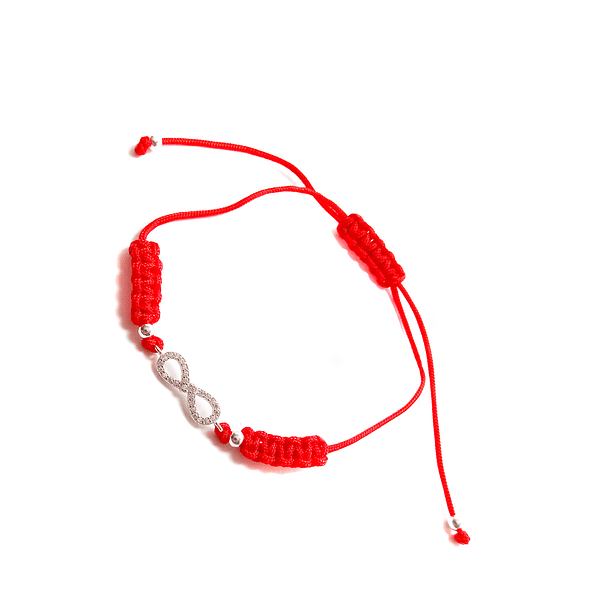 Pulsera Infinito Circón Plata Fina 925 Cordón Rojo