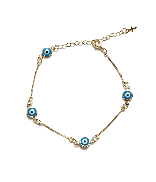 Pulsera 4 Ojos Turco 23cm Enchapado Oro 18K 