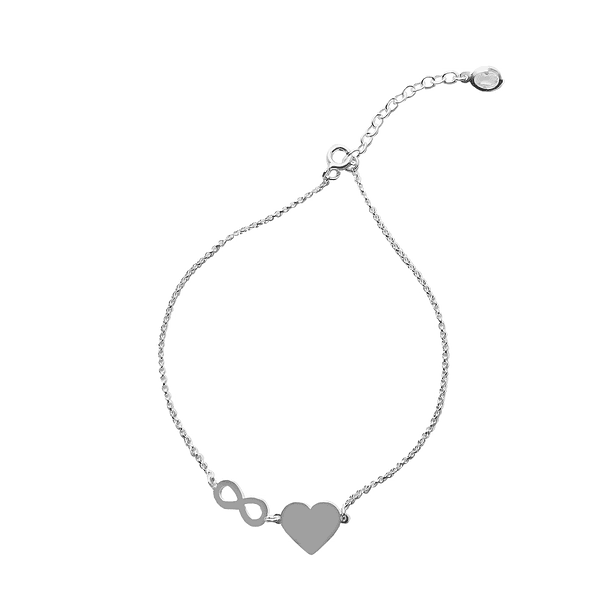 Tobillera Corazón Infinito Cristal Plata Fina 925 26CM