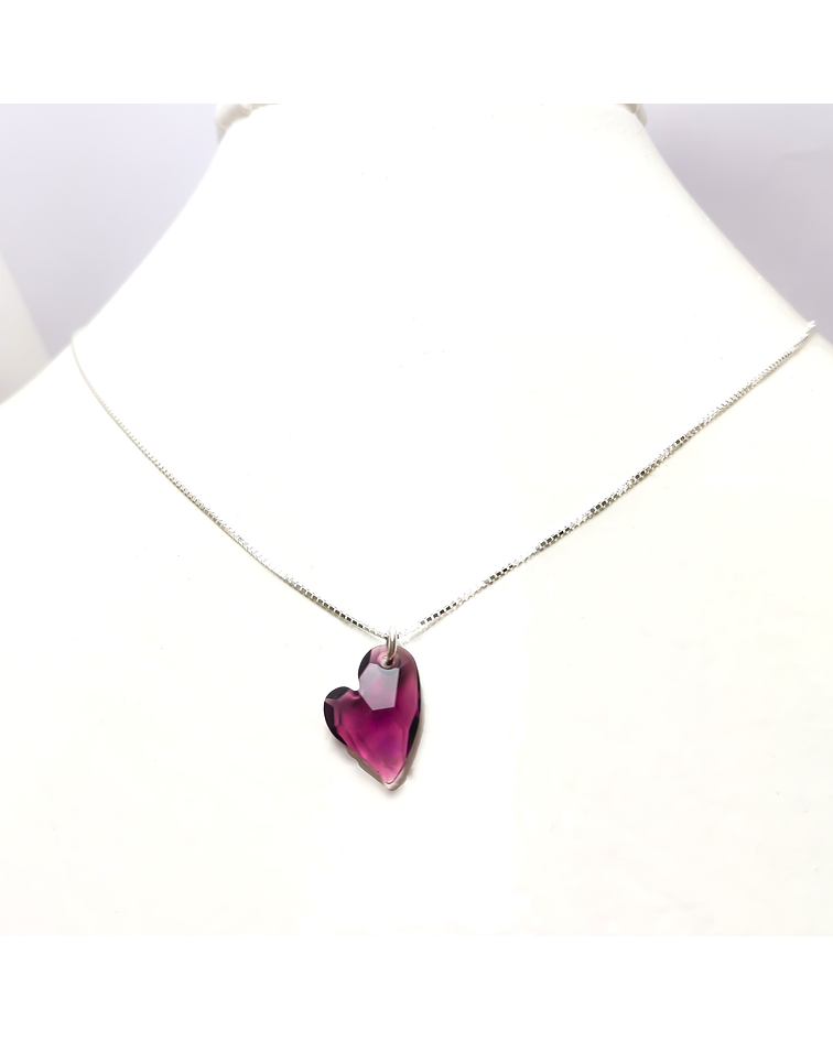 Collar Corazón Cristal Austriaco Morado 45cm Plata Fina 925 