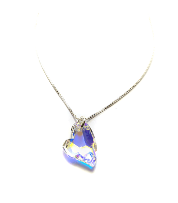 Collar Corazón Cristal Austriaco Aurore Boreale Plata Fina 925 45CM