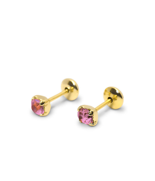 Aros Bebé Circón Rosado 3mm Enchapado Oro 18K