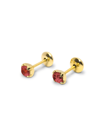 Aros Bebé Circón Rojo 3mm Enchapado Oro 18K