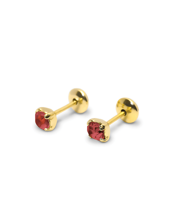 Aros Bebé Circón Rojo 3mm Enchapado Oro 18K