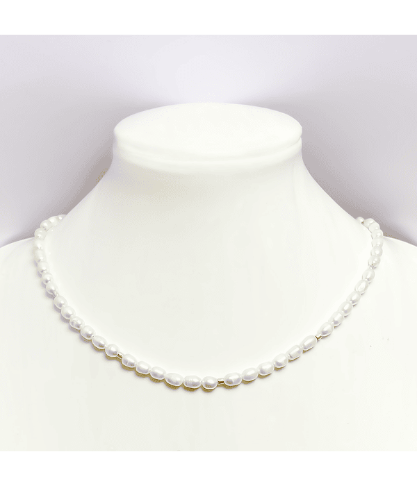 Collar Perlas de Río con Mostacillas Enchapado Oro 18K 42cm