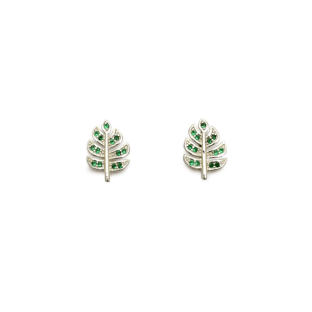 Aros Hoja Circón Verde Plata Fina 925