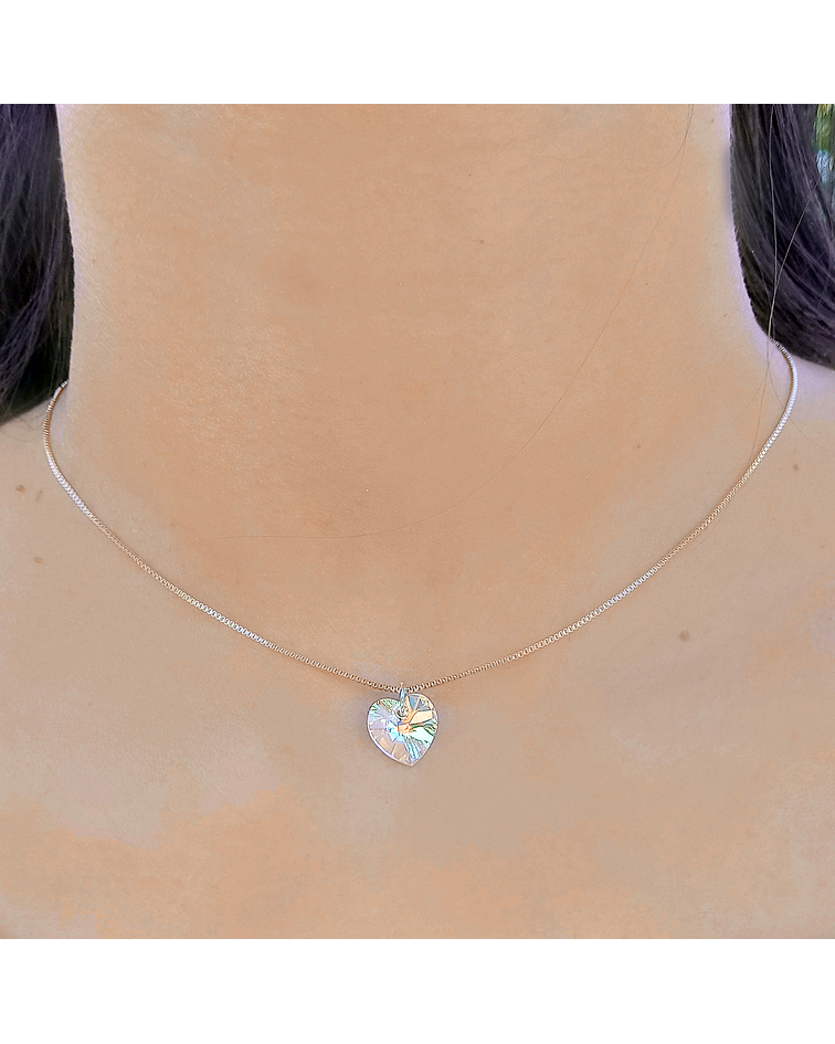 Collar Corazón Cristal Austriaco Aurora Boreal Enchapado Oro 18K 45CM