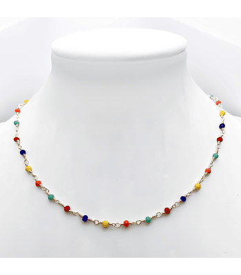 Collar Choker Cristales Colores 40cm Enchapado Oro 18K 