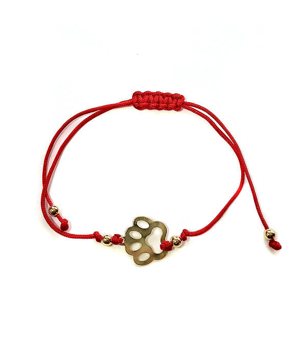 Pulsera Huella Perro Enchapado Oro 18K Cordón Rojo