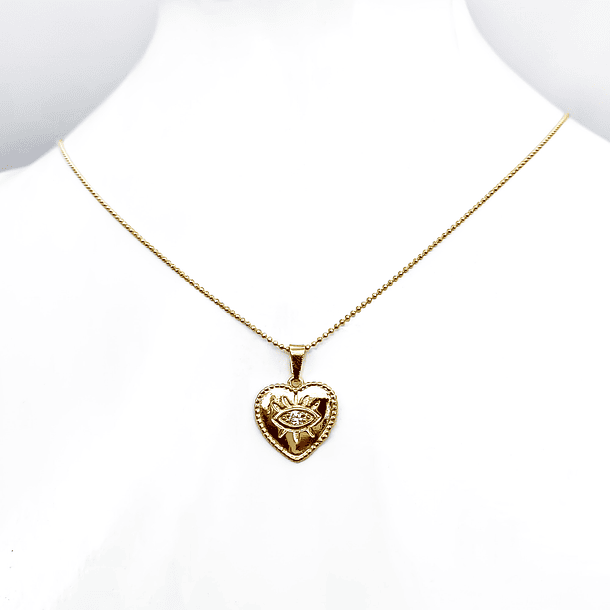 Collar Corazón Ojo Circón Enchapado Oro 18K