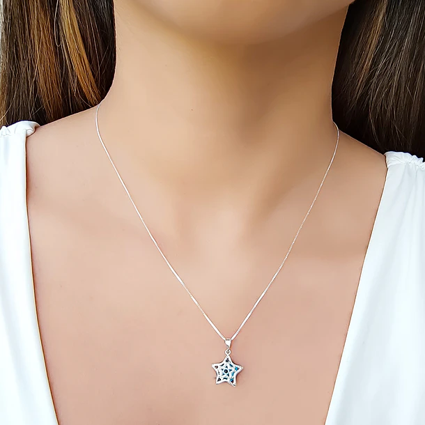 Collar Estrella Ojo Turco Plata Fina 925 45CM 2