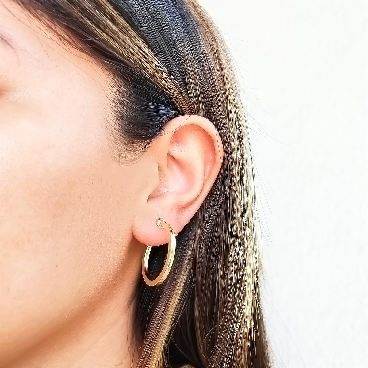 Aros Argollas Cuadrada 27mm Enchapado Oro 18K