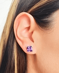 Aros Circón Morado Cuadrado 8mm Plata Fina 925 