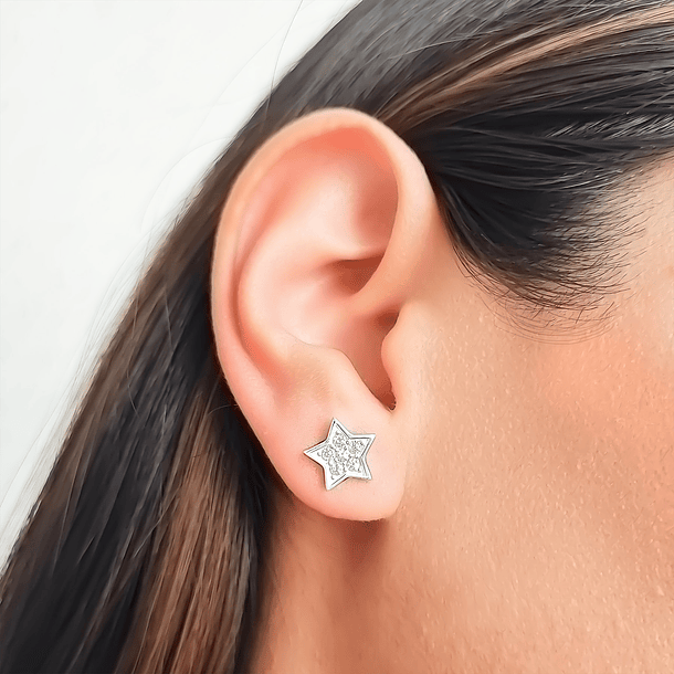 Aros Estrella Circón Blanco 10mm Plata Fina 925 3