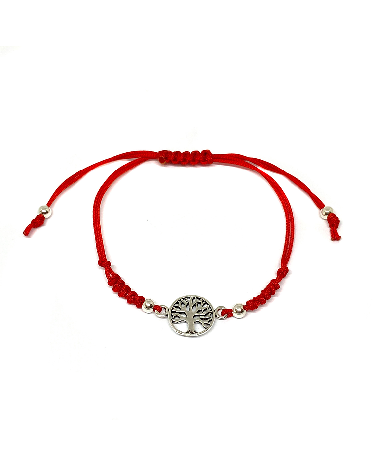 Pulsera Ajustable Cordón Rojo Árbol De La Vida Plata Fina 925