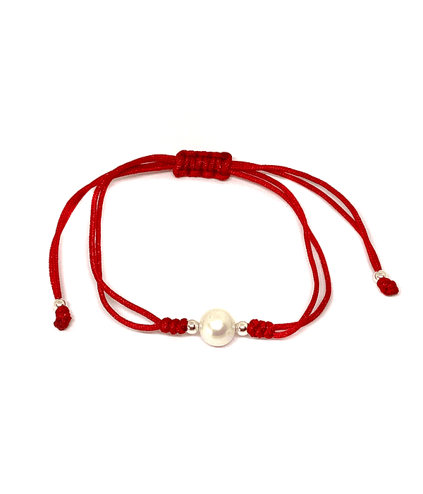 Pulsera Perla de Río Plata Fina 925 Cordón Rojo