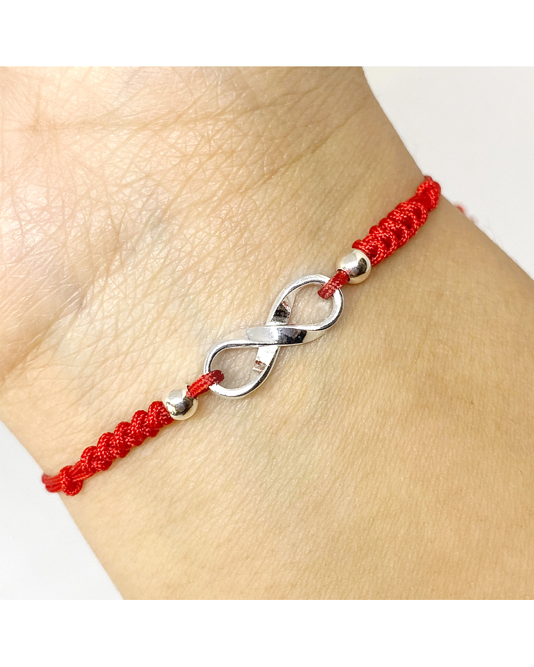 Pulsera Infinito Cordón Rojo Plata Fina 925 