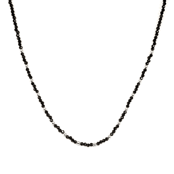 Collar Cristales Facetados Negros Plata Fina 925