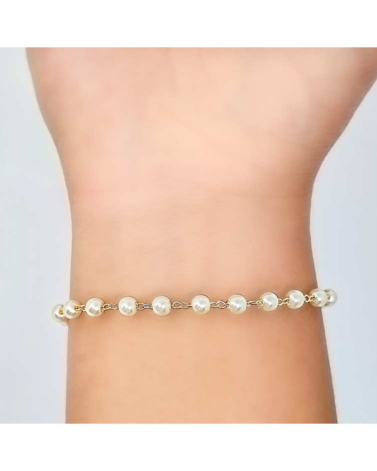 Pulsera 18 Perlas Enchapado Oro 18K