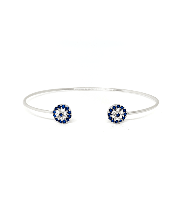 Pulsera Esclava Dos Ojos Turcos Circones Plata Fina 925