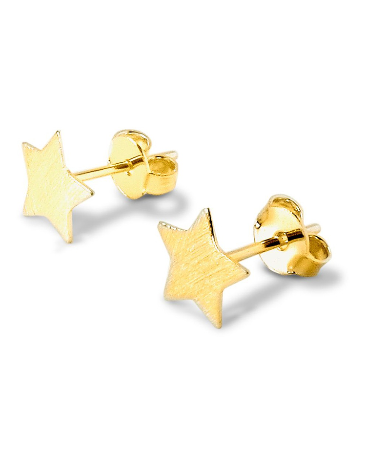 Aros Estrella Satinada 8mm Enchapado Oro 18K