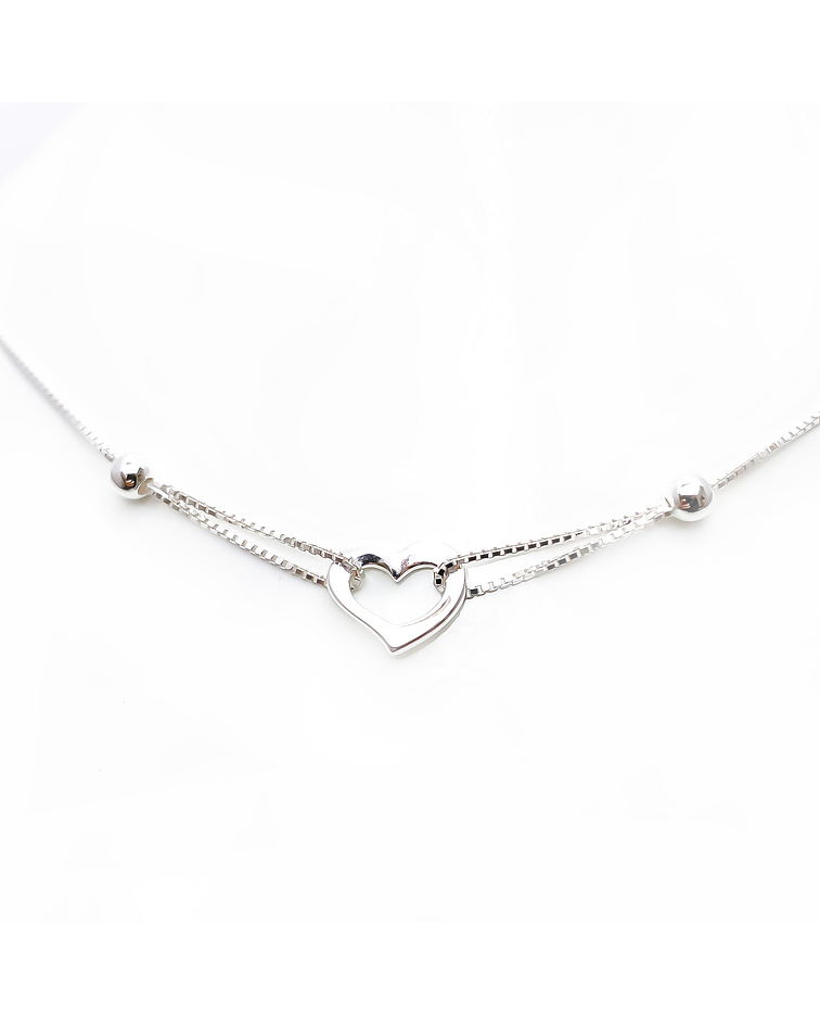 Collar Corazón Bolitas 45cm Plata Fina 925 