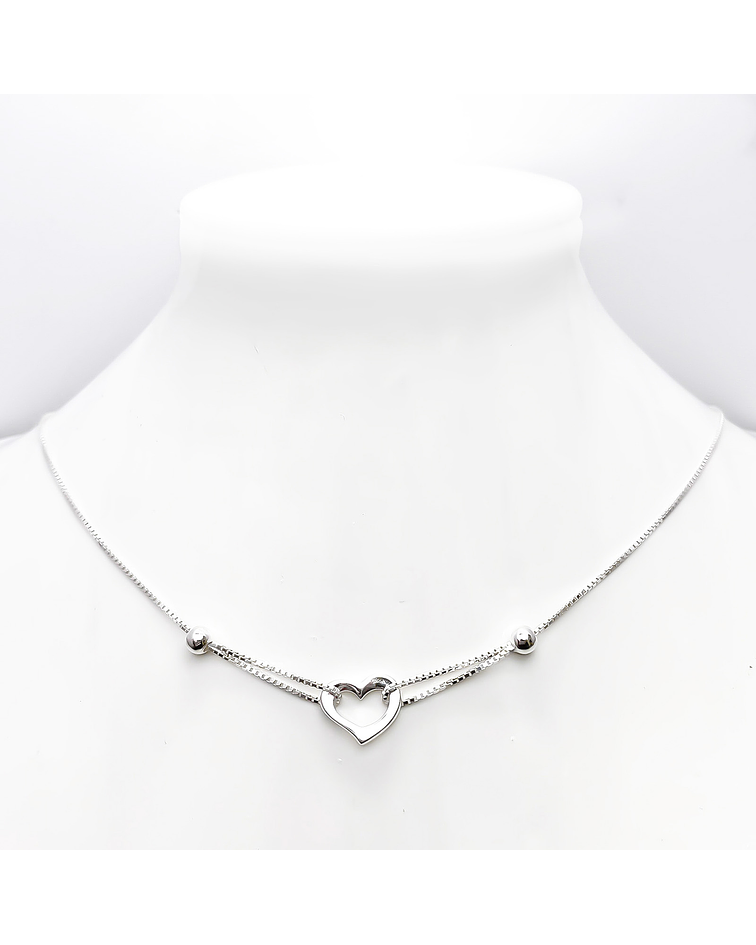 Collar Corazón Bolitas 45cm Plata Fina 925 