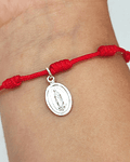 Pulsera Virgen de Guadalupe Cordón Rojo Plata Fina 925