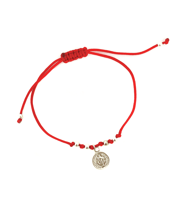 Pulsera San Benito Plata Fina 925 Cordón Rojo