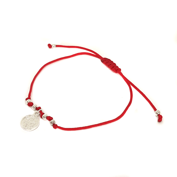 Pulsera San Benito Plata Fina 925 Cordón Rojo