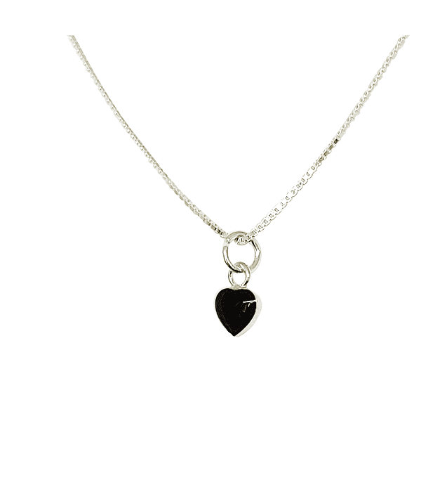 Collar Corazón Negro Mini Plata Fina 925