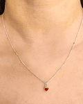 Collar Corazón Mini Esmaltado Rojo Plata Fina 925