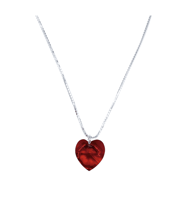 Collar Corazón Cristal Rojo Plata Fina 925 45cm
